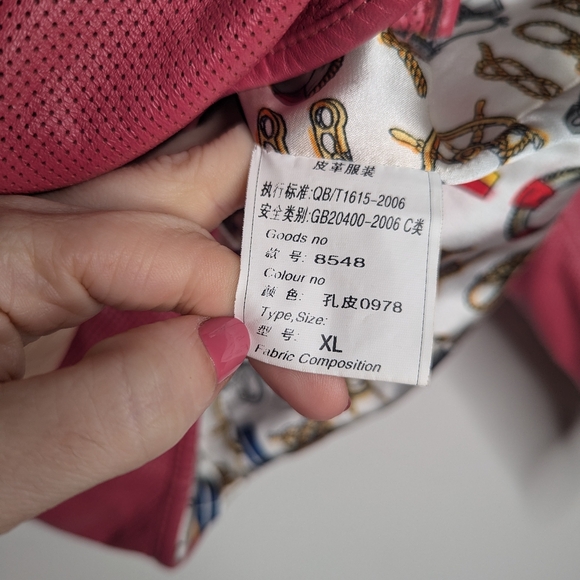 Sheepskin Leather Moto Jacket Pink Small - Picture 3 of 8